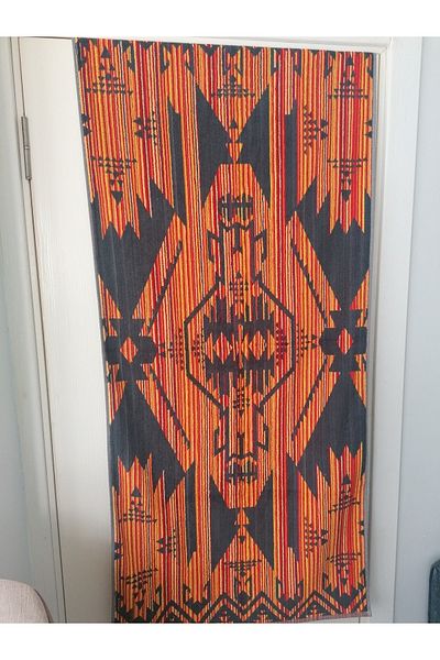 MEŞELİ TEKSTİL Beach Towel And Bath Towel 70x150 Orange Pattern 100% Cotton