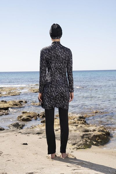 Estiva Women's Digital Patterned Hijab Swimsuit with Fully Covered Trousers