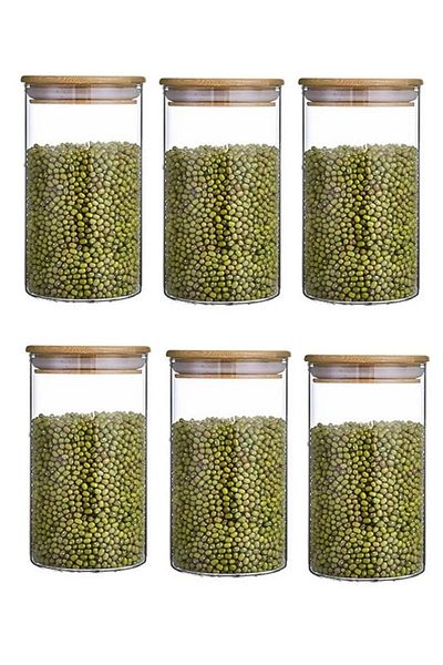 morponi Vacuum Borosilicate Glass Jar with Bamboo Lid 6 Pieces 100 ml