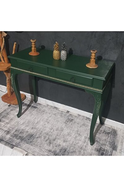 ROYS AHŞAP Roys Ahsap 100 Cm Koyu Yeşil Eskitme Oymalı Çekmeceli Ahşap Dresuar