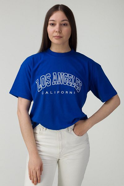 MODAGEN Women's Blue Los Angeles Printed Oversize T-shirt