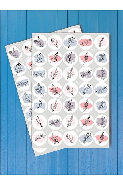 t tuğset etiket Çiçek Desenli Sticker - Çiçek Etiket 4 Cm 70 Adet-m-t342