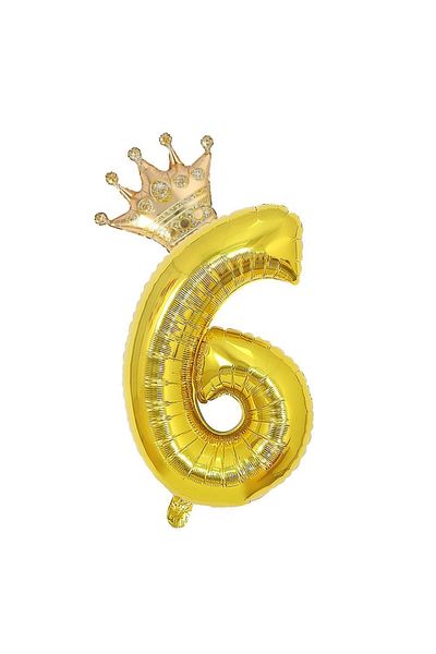 Patladı Gitti 6 Gold Numbers and King Crown Foil Balloon Birthday Party Celebration Set