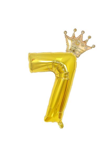 Patladı Gitti 7 Gold Numbers and King Crown Foil Balloon Birthday Party Celebration Set