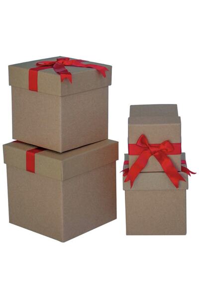 Genel Markalar Naturel Kraft Straw Kare Hediye Kutusu Seti 4lü