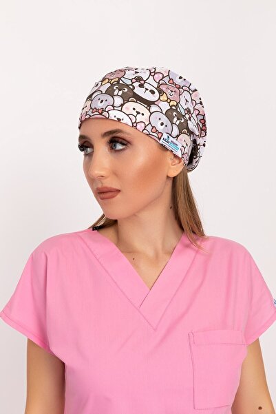 Nur Medikal Giyim Unisex Master Likralı Kahverengi Ayıcık Desenli Doktor Cerrahi Bone