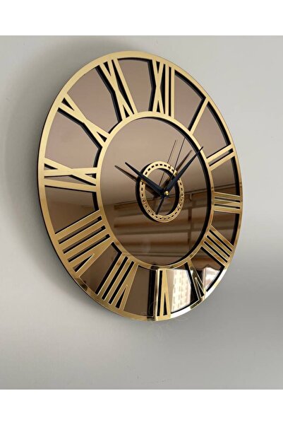 byMelekoğlu Mirrored Roman Numeral Broz Colored Wall Clock, Roman Numeral Clock, Mother's Day Gift, 40cm
