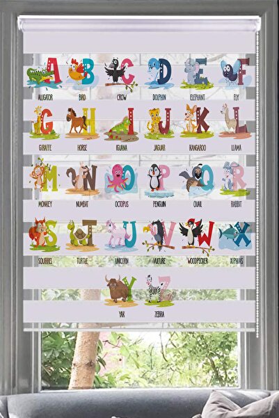 Lotus Ingilizce Isimli Hafrleri Öğreten  Zebra Perde Hayvanlı Alfabe