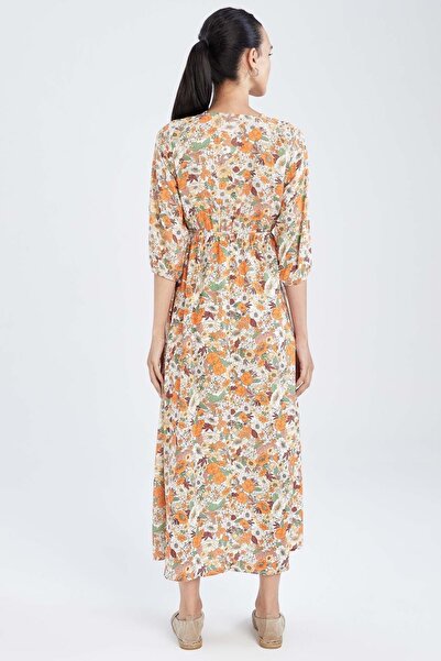 DeFacto Traditional Regular Fit Wrap Neck Floral Belmando Short Sleeve Dress