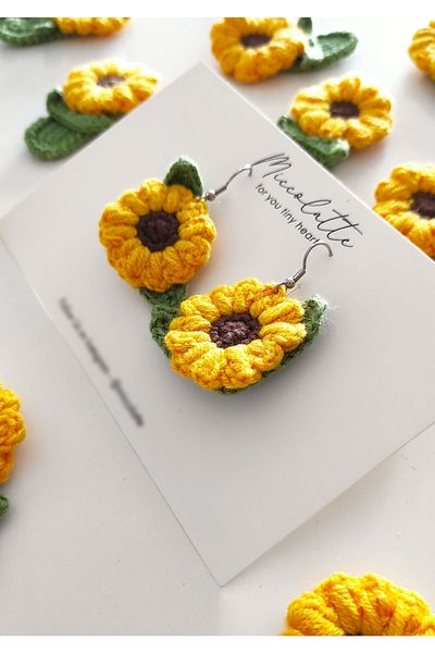 Miccolatte Women's / Children's Hand Knitted Sunflower Design Earrings