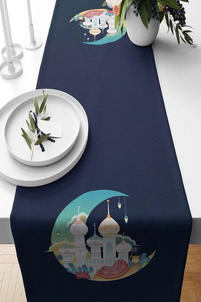 Pilloveland Runner Ramadan Night Patterned Suede Woven 140*40 Cm Ramadan Kareem