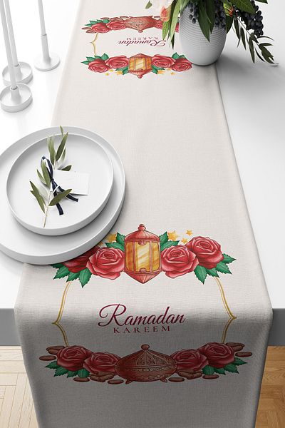 Pilloveland Runner Ramadan Rose Patterned Suede Woven 140*40 cm