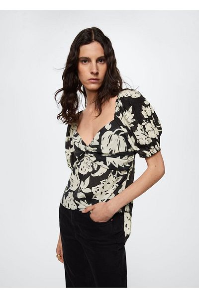 MANGO Woman Floral Patterned Flowy Shirt
