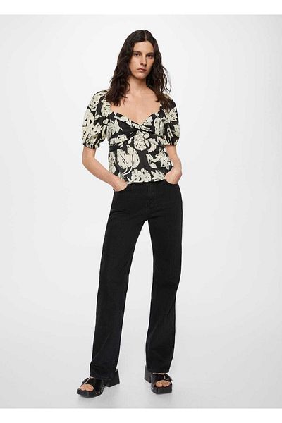 MANGO Woman Floral Patterned Flowy Shirt