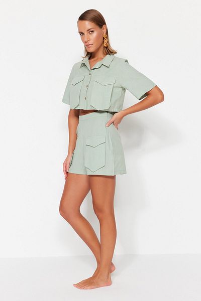 Trendyol Collection Μέντα με τσέπες βαμβακερά πουκάμισα και σορτς παραλίας - TBESS22AU00007