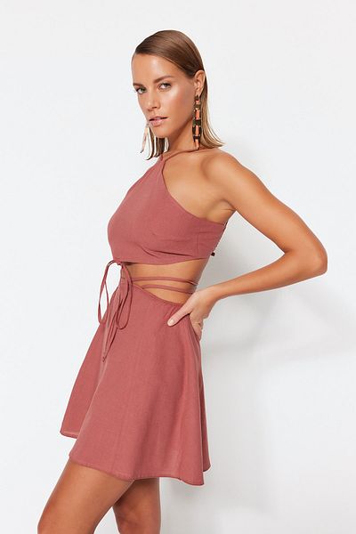 Trendyol Collection 100% pamut fahéjas szőtt blúz és strandszoknya szett - TBESS23AU00076