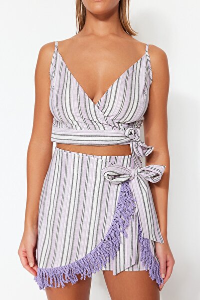 Trendyol Collection Csíkos bojt blúz és strandszoknya szett - TBESS23AU00080