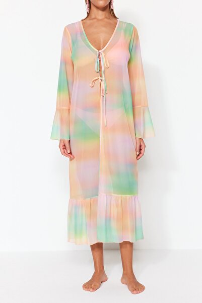 Trendyol Collection Přechodové vzorované maxi pletené kimono a kaftan TBESS23KM00043