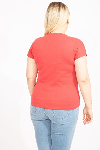 Şans Γυναικεία μπλούζα Ρόδι μεγάλου μεγέθους V-λαιμόκοψη μπροστά εμπριμέ 65n35655