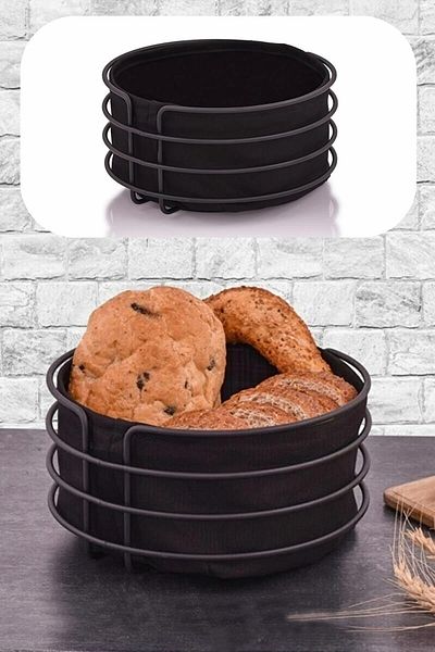 KARTEYA Bread Basket 1st Quality Stainless Luxury Black Basket Black Fabric