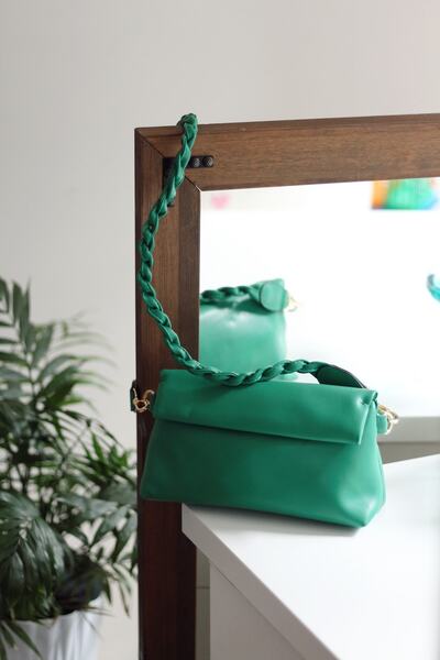 Moom Bag Women's Green Knitted Handle Soft Textured Drawstring Shoulder Bag