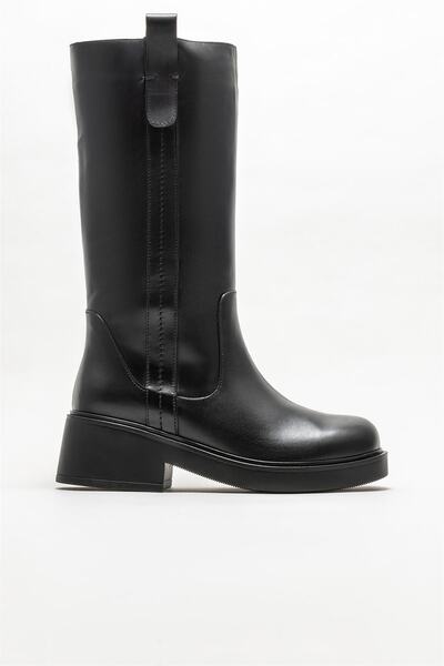Elle Shoes Γυναικείες καθημερινές μαύρες δερμάτινες μπότες