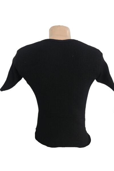 Ezer Giyim Winter Thick Unisex Short Sleeve -Warm Holder Effective Up to 20 Degrees Knitted Wool Underwear Black
