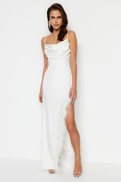 Trendyol Collection Ecru Woven Otrish Wedding/Nikah Long Evening Evening Dress TPRSS23AE00032