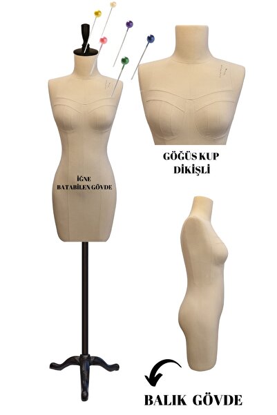 Manken İstanbul Profesyonel 38 Beden Iğne Batabilen Balık Göğüs Kup Dikişli T...