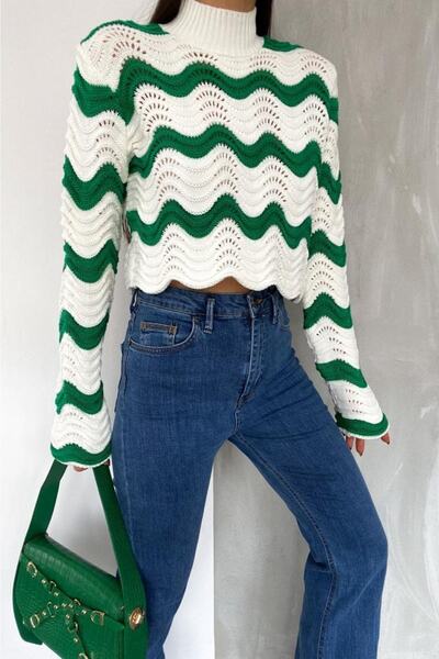 FEMELLE Women's Green New Season Standard Size Fisherman Knitted Knitwear Sweater