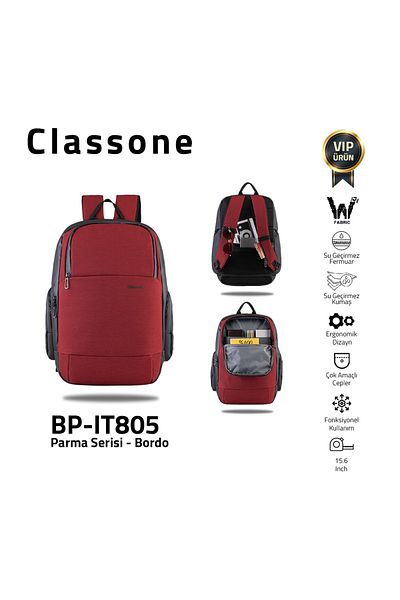 Classone حقيبة ظهر للكمبيوتر المحمول BP-IT805 Parma مقاس 15.6 بوصة - بورجوندي
