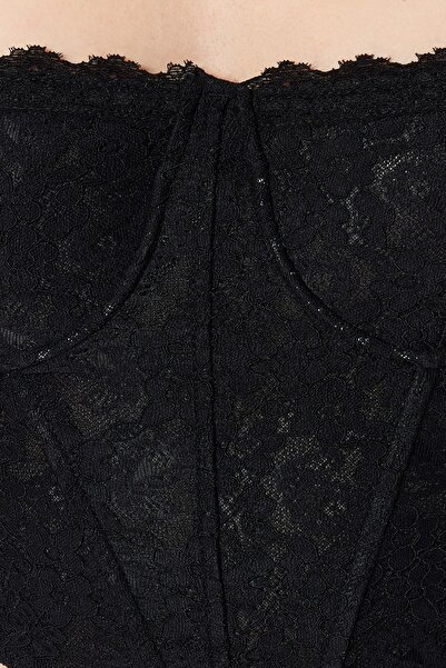 Trendyol Collection Black Lace Bustier – Crop korzet, podšitý a potištěný TPRAW23BS00062