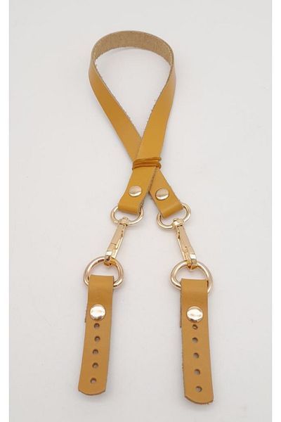 angel çanta aksesuar Mustard Color 60X1.5 cm Leather Bag Handle Light Gold Metal