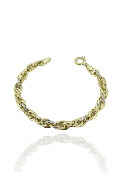 MaGold Efsane Model Iki Renkli Günlük Taşsız Hallow Altın Bileklik