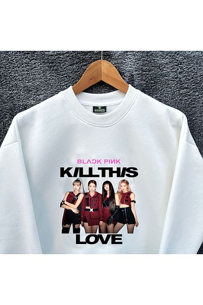 Wolters Outdoors Children's Blackpink Love Oversize Printed Cotton Long Sleeve Crew Neck Sweatshirt