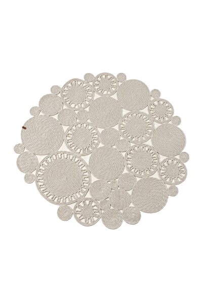 TurQhouse Doğal Hasır Yuvarlak Jüt %100 El Örmesi Özel Geometrik Çiçek Tasarı...