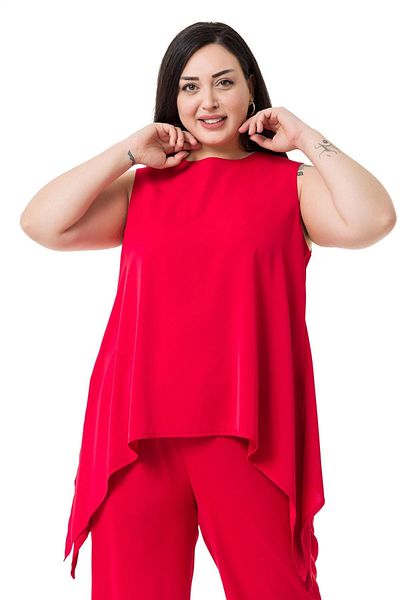 DISENTIS MODEST Plus Size Blouse Trousers Red Set