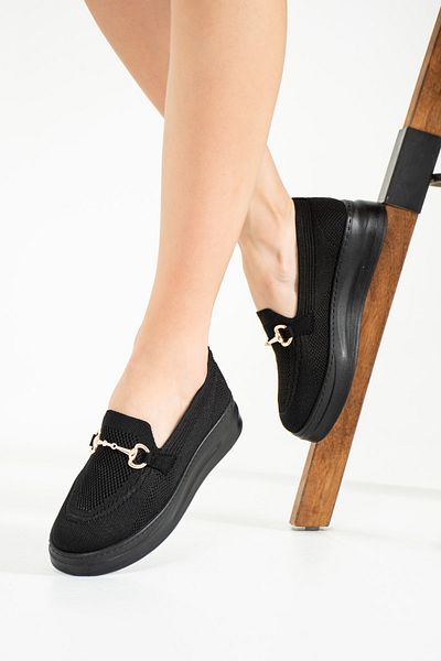 İnan Ayakkabı Tricotaj Negru Pantofi damă - Talpa 4 Cm