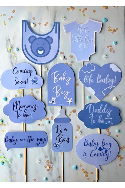 The Istanbul Event Blue Baby Boy 10-Piece Gender Party Baby Shower Speech Bubble Set-mommy To Be-baby On The Way