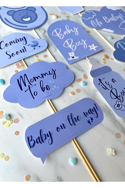 The Istanbul Event Blue Baby Boy 10-Piece Gender Party Baby Shower Speech Bubble Set-mommy To Be-baby On The Way