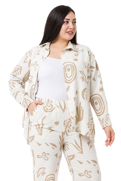 DISENTIS MODEST Linen Beige Plus Size Shirt and Trousers Set