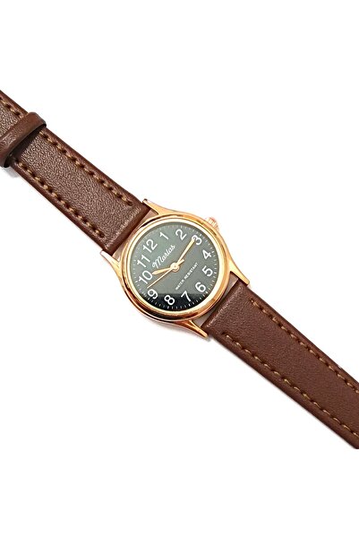 Marlas Retro Women's Leather Wristwatch, Minimal Design, Rose Gold Color, Vintage Design, Brown