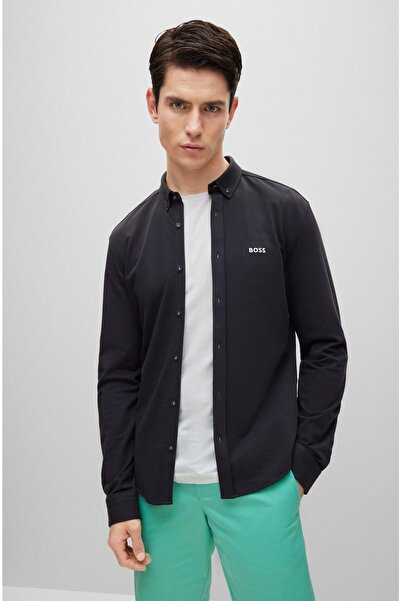 BOSS Erkek Pamuklu Uzun Kollu Düğme Kapamalı Lacivert Gömlek 50483752-402