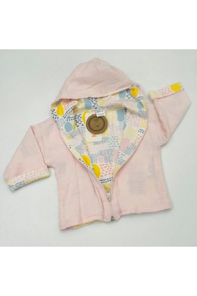 Kidaxi Safari Patterned Zippered Hooded Muslin Cardigan