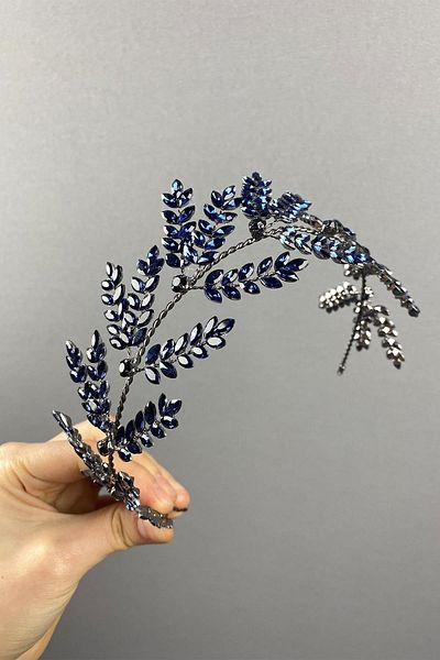 Hobigram Albastru bleumarin Bilana Leaf Branch Band Accesoriu pentru păr Henna de mireasă – Coroană – Tiara