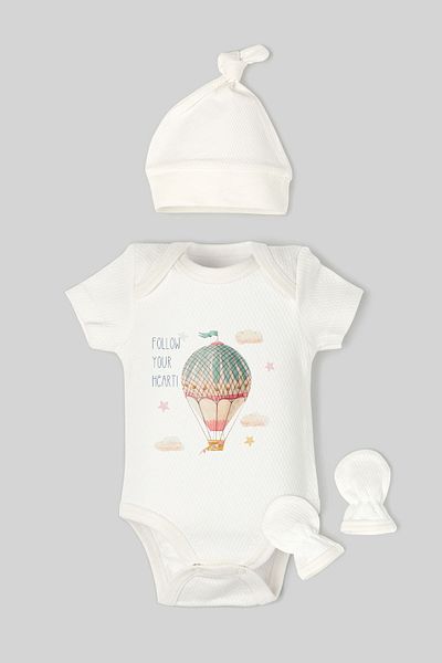 Tuğba Kuğu Jacquard Newborn Body Hat Gloves Set