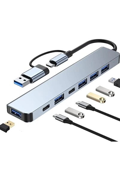 comse Alüminyum Usb Hub 7 In 1 Usb / Type-c To Usb A, Usb C, Usb 2.0 / 3.0 Çevirici Tak Çalıştır Usb