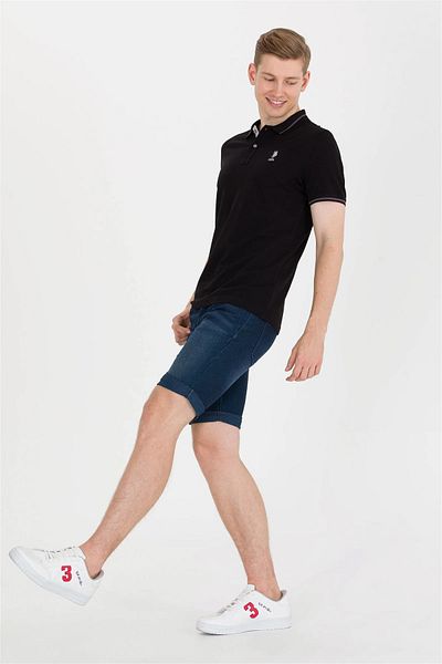 U.S. Polo Assn. Tricou negru cu gât polo pentru bărbați
