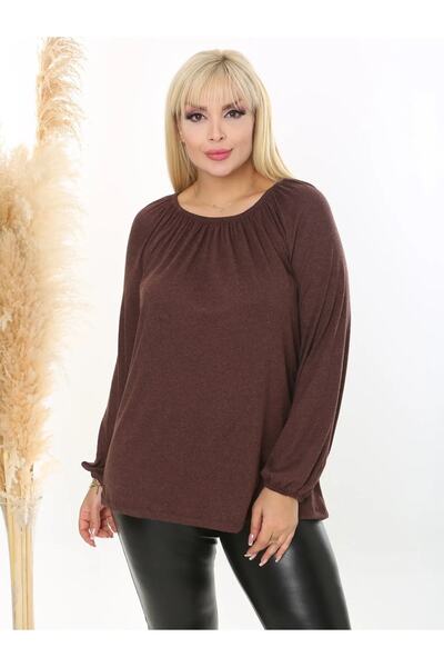 ViolettaXL Women's Plus Size Madonna Collar Flexible Wool Viscose Blouse