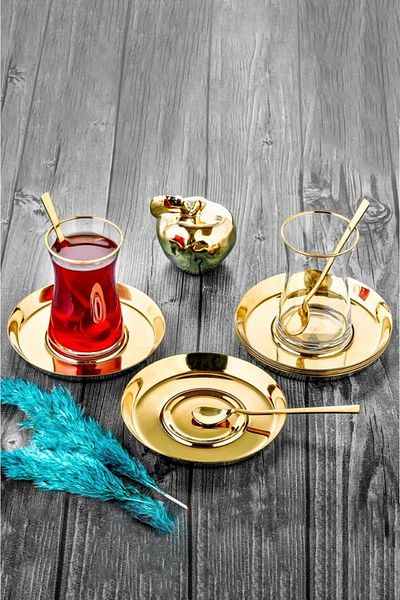 ÖZLİFE طقم شاي مكون من 18 قطعة من Mess، طقم أكواب شاي، طقم أطباق شاي، طقم ملاعق شاي